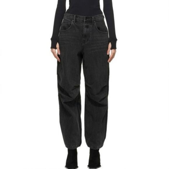 Alexander Wang HYBRID pack BARREL cargo jeans BLACK denim x nylon women’s 27 NEW - Picture 7 of 13